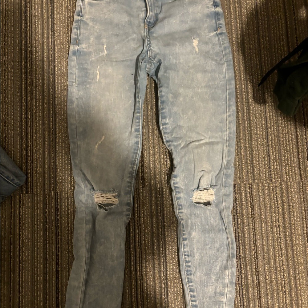 Blue Skinny Distressed Jeans with Faded Look